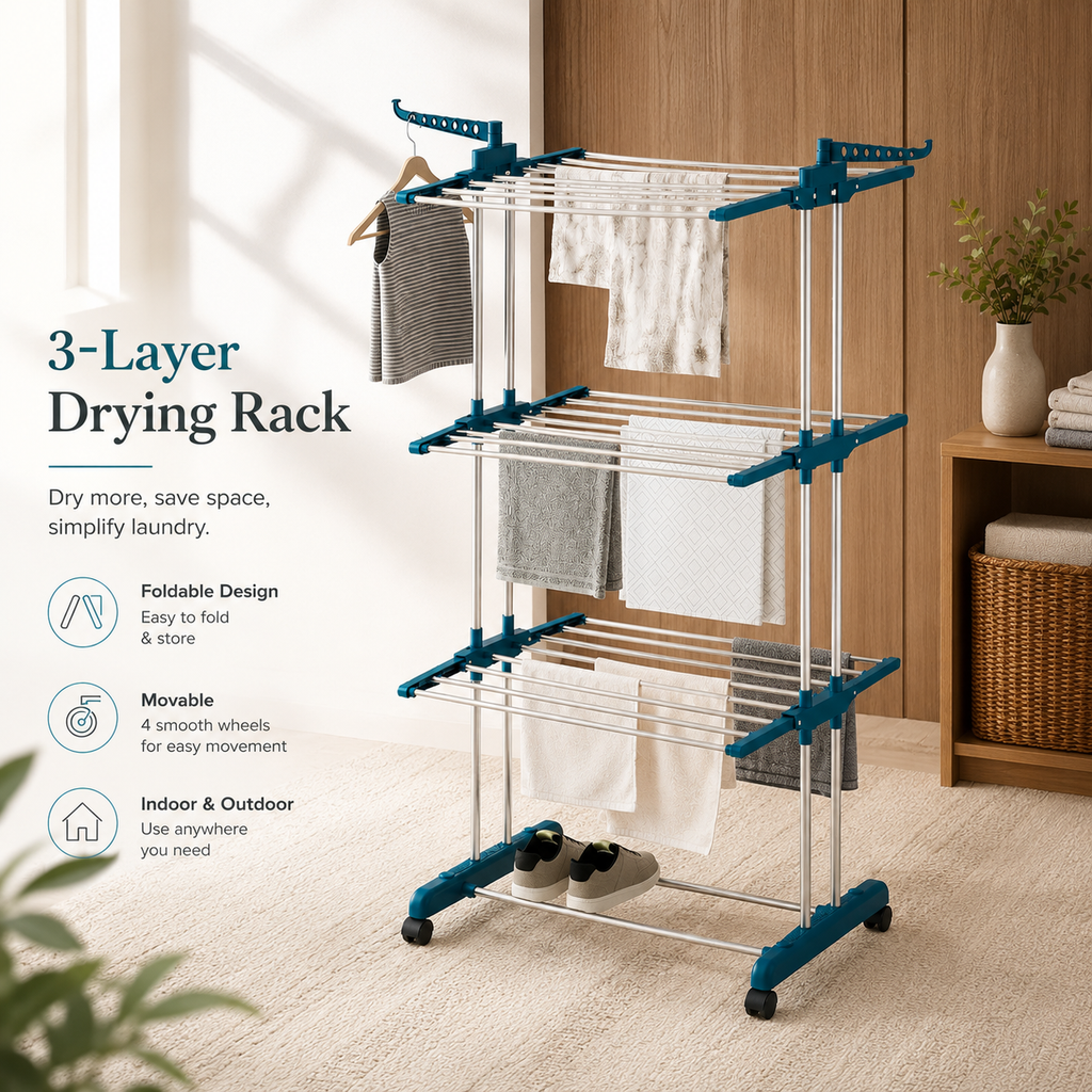 Portable 3-Tier Cloth Drying Rack