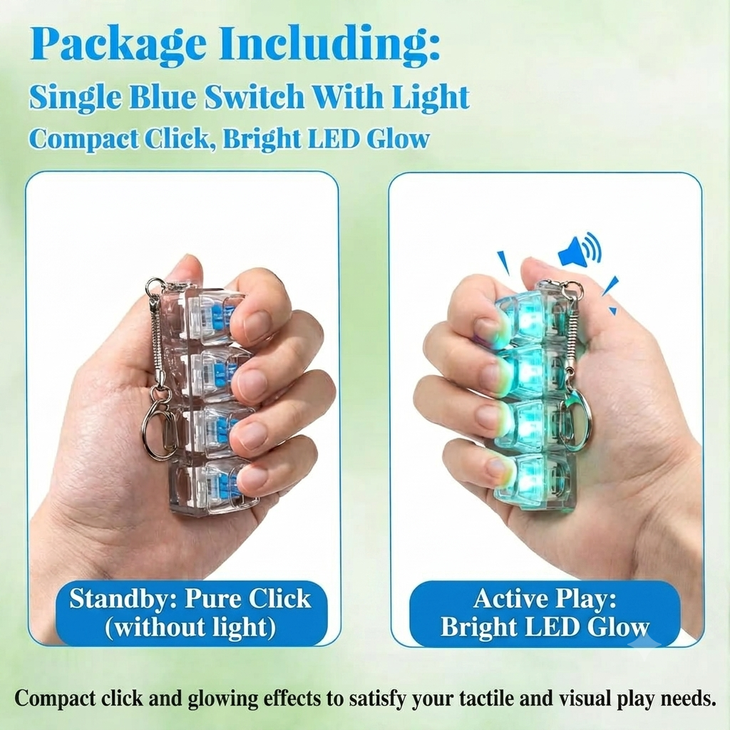 Mechanical Keyboard Switch Fidget Keychain with LED Glow
